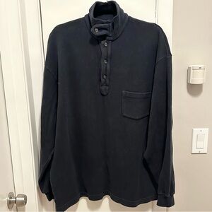 Coach Mens Soft Cotton Sweater XL Button Mock Neck Collar Navy Blue Made Italy